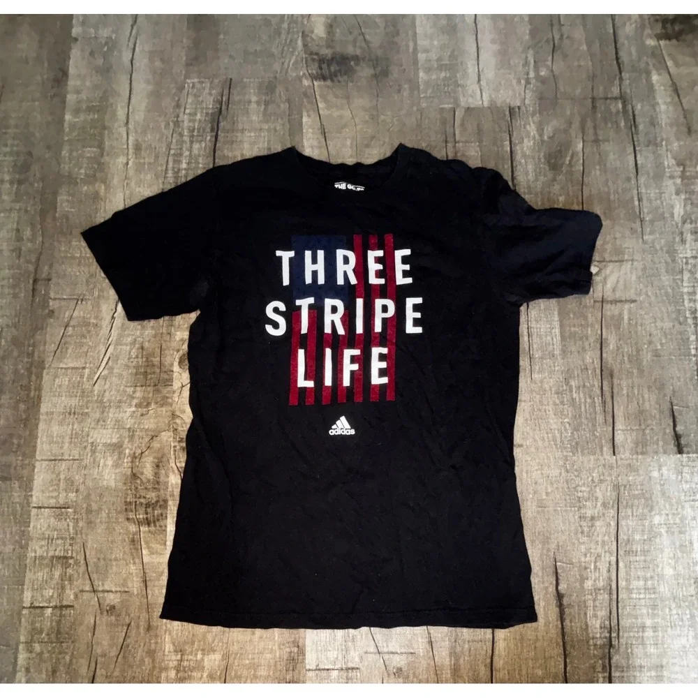Adidas Three Stripe Life American Flag Graphic T-Shirt Mens Medium Black Tee
